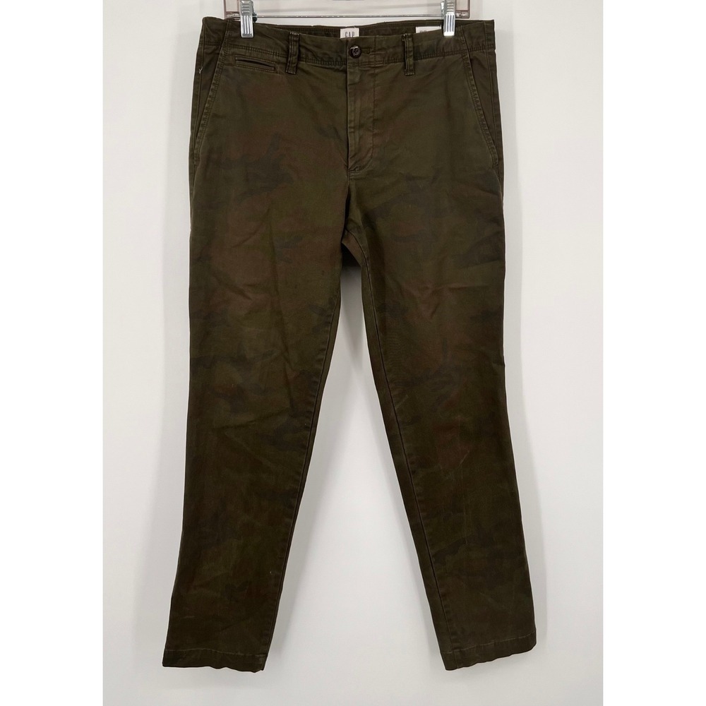 Gap For Good Mens Slim Fit Chino Pants 34x32 Olive Green Camo Stretch Twill